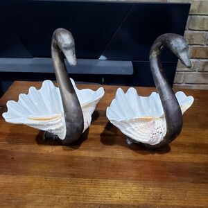 Maitland - Smith Set Of Vintage Brass And Shell Swans Mid Century